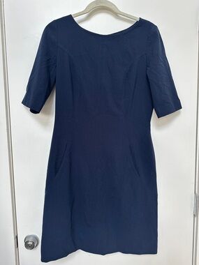 Tahari ASL Navy Midi Sheath Dress with Exposed Zip